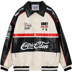 Unisex ApricoAelfric Eden Faux Leather Racing Jacket Oversized Biker Street wear